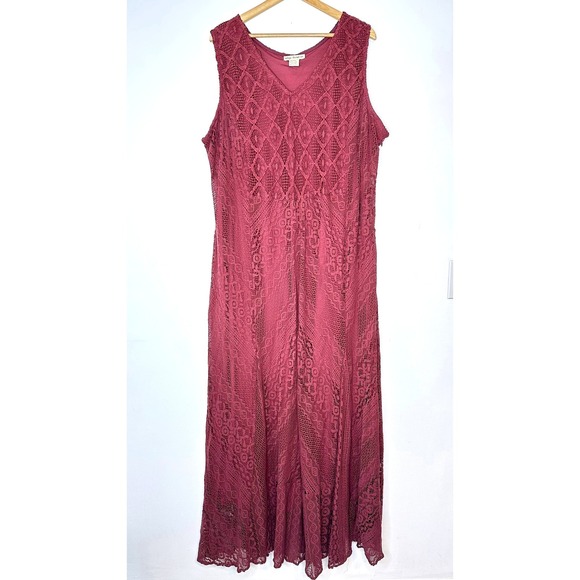 Indigo Thread Co. 3X Lace Maxi Dress Sleeveless V Neck Red Maroon Women - Picture 1 of 13